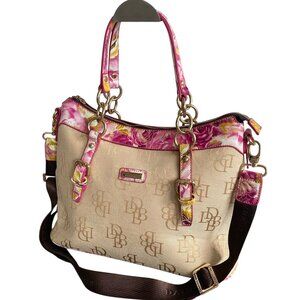 Danny Bear Monogram Satchel Tote Floral Trim Crossbody